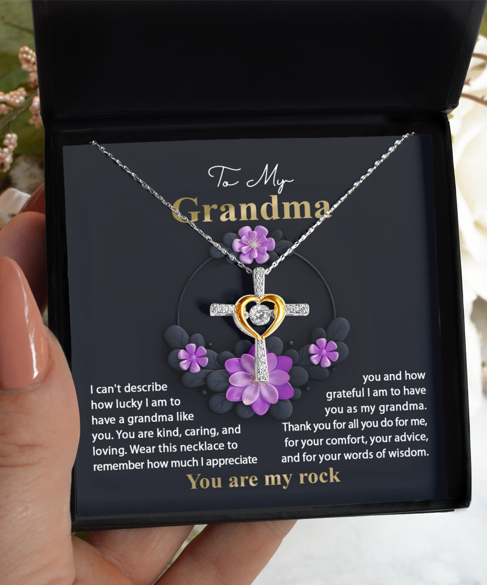 To my grandma cross dancing necklace present on birthday and other anniversaries.