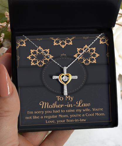 To my cool mother-in-law, gift card pendant with cross dancing necklace for gifting mom-in-law on birthday, mother´s day, women´s day. ships from the USA