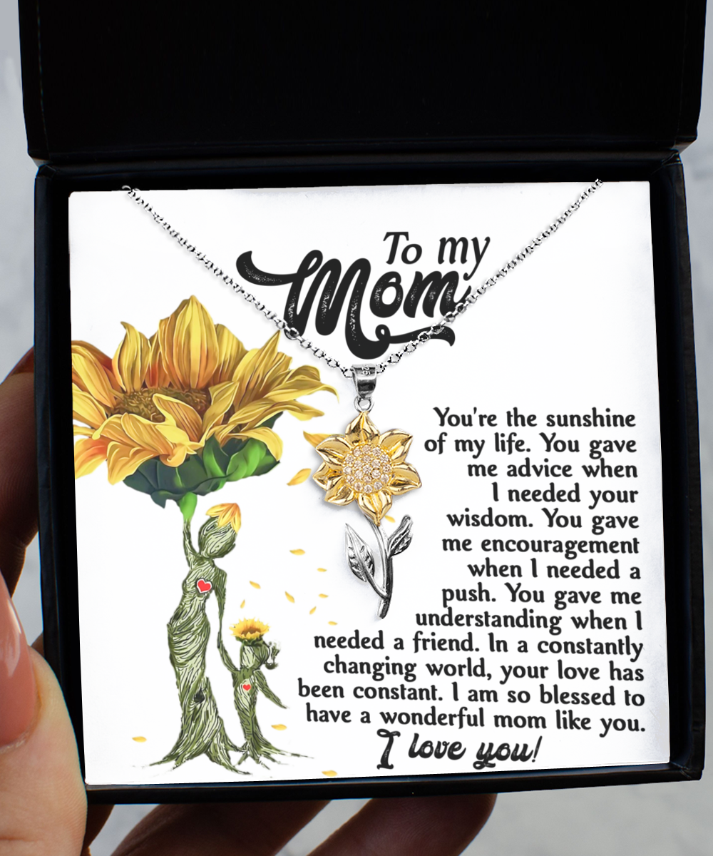 To my mom- The sunshine of my life, Sunflower pendant necklace for mom on her birthday, mother´s day, women´s day and other anniversaries, printed in USA