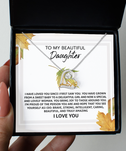 Parent to daughter greeting on autumn themed message card. Great gift for birthday, graduation, Hanukah or just b´cause