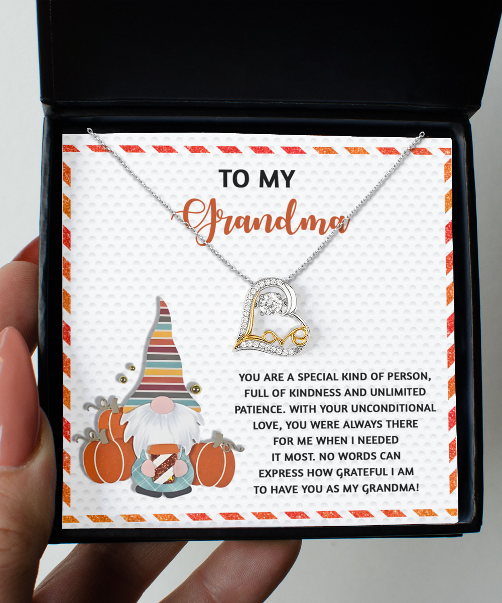 Holiday gift card for grandma, comes with custom message and a love dancing necklace, shipped and printed in USA