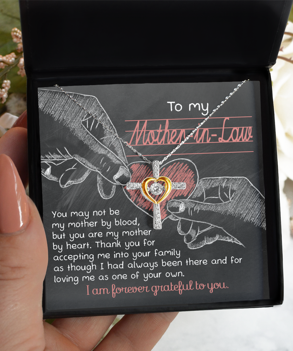 To my mother-in-law mother´s day card with cross dancing necklace jewelry. Printed and shipped from USA