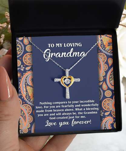 To my loving grandma cross dancing necklace gift from granddaughter or grandson on anniversary.