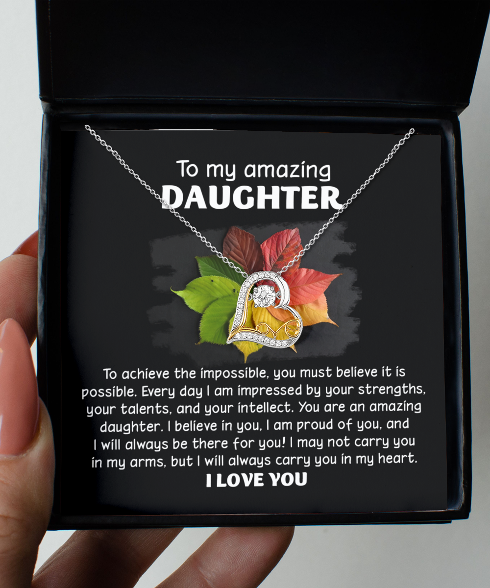 inspirational message from parent to daughter, includes a love dancing necklace. Printed in USA