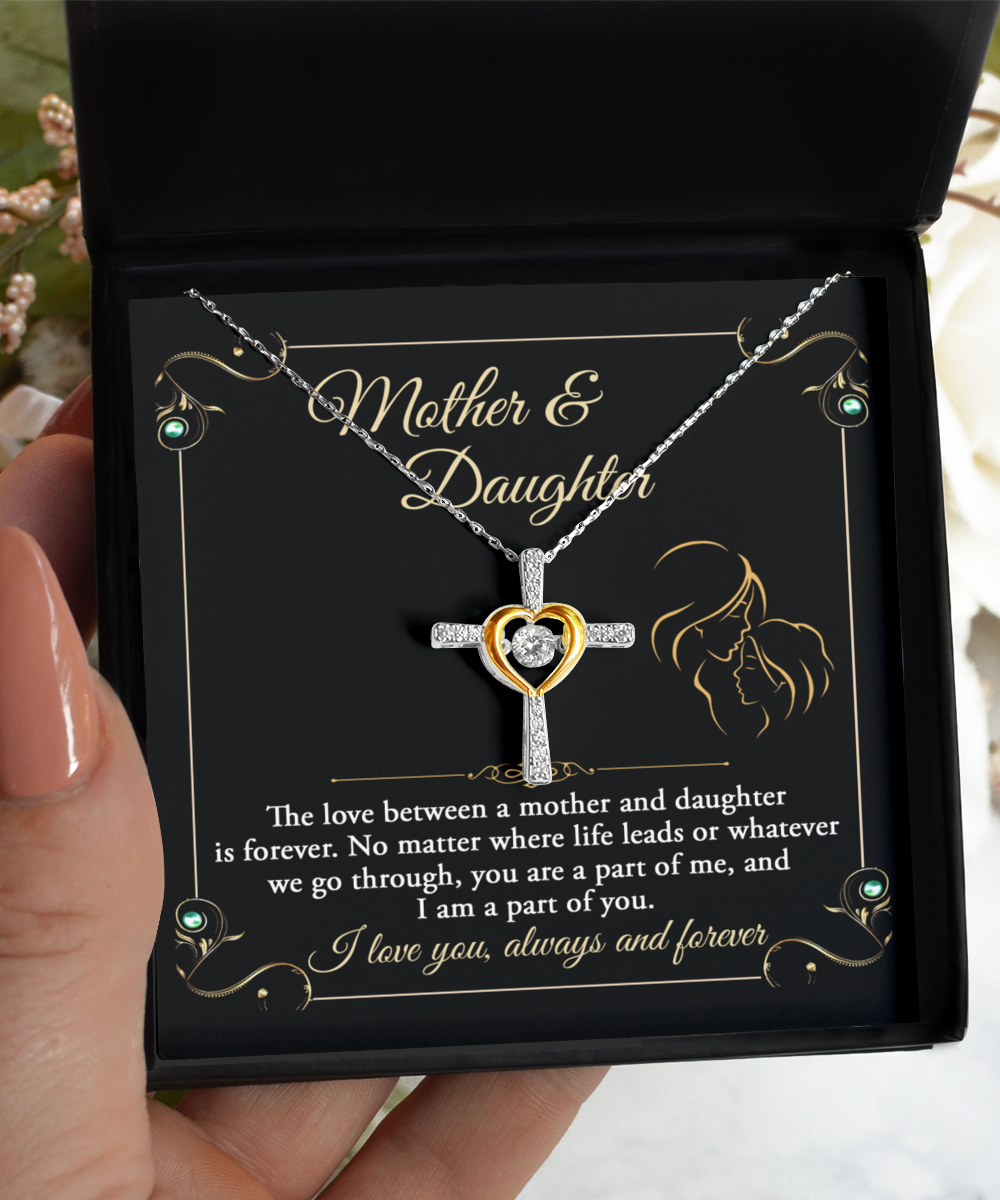 Mother daughter custom message card with cross dancing necklace. Perfect gift for mom on birthday, mother´s day, women´s day and other anniversaries, printed in USA