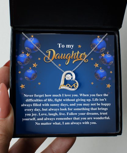 Lovely Holiday gift card for daughter, custom message and love dancing necklace for her. Made in USA