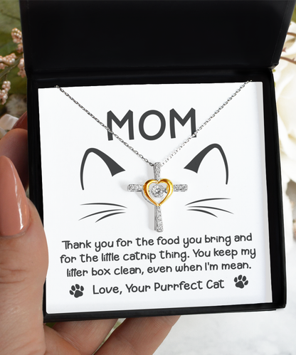 Cat mom gift on mother´s day, or just because present of cross dancing pendant necklace. Printed and shipped in the USA.