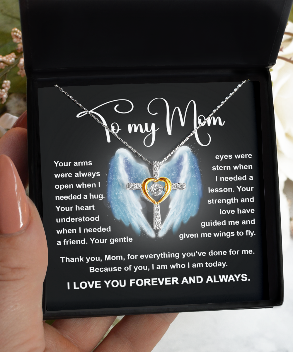 To my mom- custom cross dancing necklace greeting card for mom, printed in USA