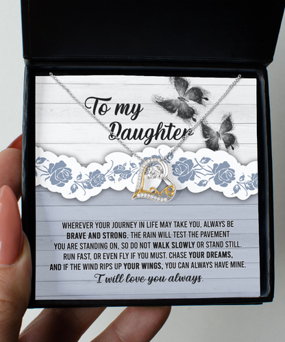 loving letter on message card with necklace from mom, dad, bonus parent .