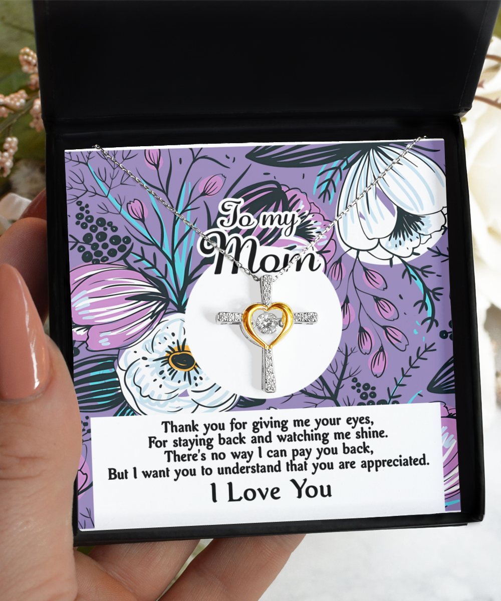 To my mom cross dancing necklace on card for birthday gift son, daughter. Shipped and printed in the USA