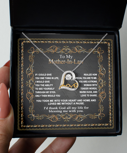 To my mother-in-law message card with love dancing necklace. printed and shipped from USA