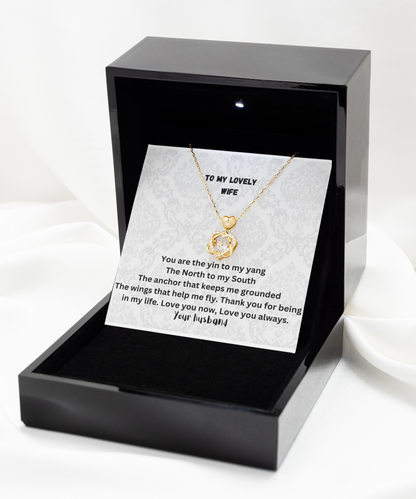 Love knot from husband to wife message card necklace