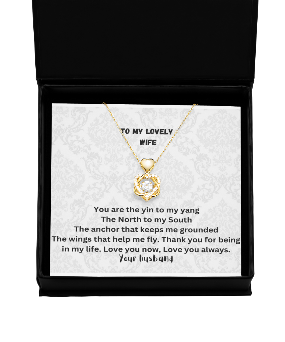 Love knot from husband to wife message card necklace