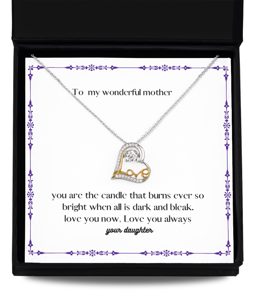 Mother´s day present of love dancing cross necklace from daughter to mother