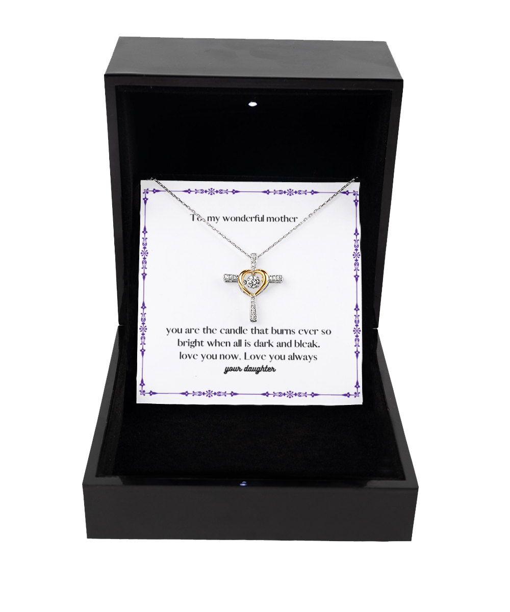 Mother´s day present of love dancing cross necklace from daughter to mother