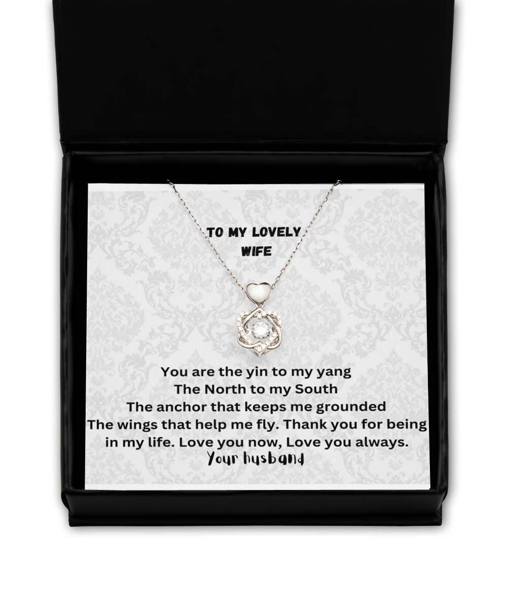 Love knot from husband to wife message card necklace