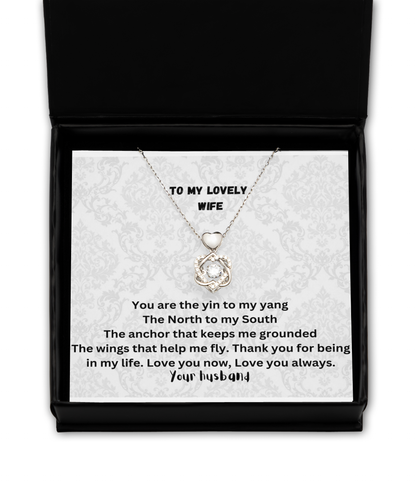 Love knot from husband to wife message card necklace