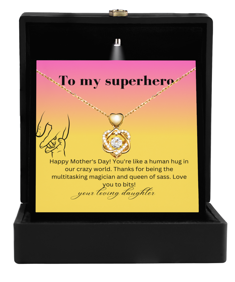 To my superhero mom. Happy mother´s day congratulation message card from daughter.