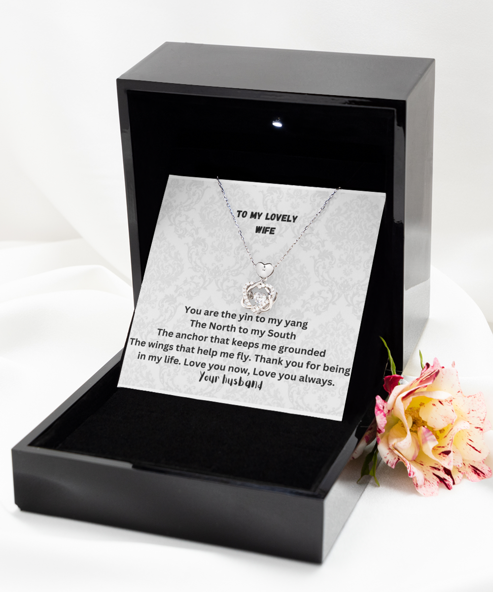 Love knot from husband to wife message card necklace