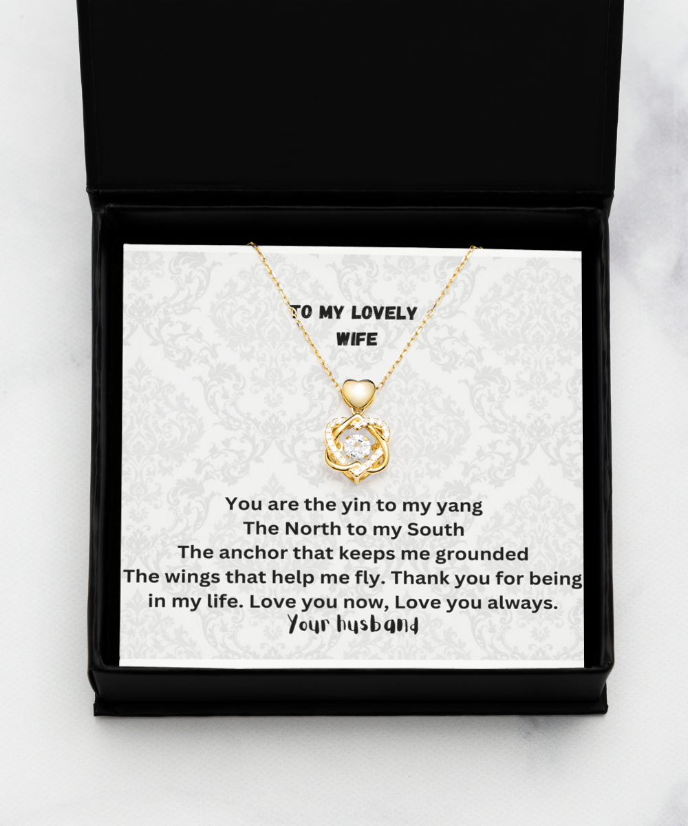 Love knot from husband to wife message card necklace