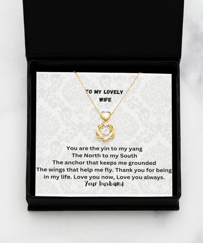 Love knot from husband to wife message card necklace