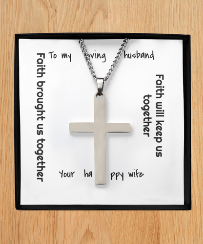 Brass cross necklace for loving husband on anniversary, birthday or other celebratory milestones