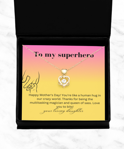 To my superhero mom. Happy mother´s day congratulation message card from daughter.