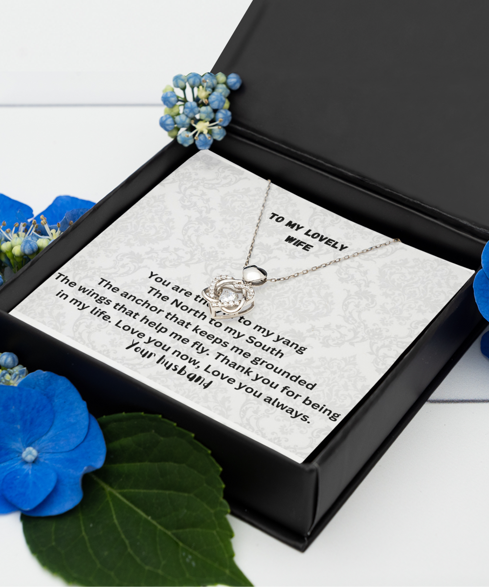 Love knot from husband to wife message card necklace