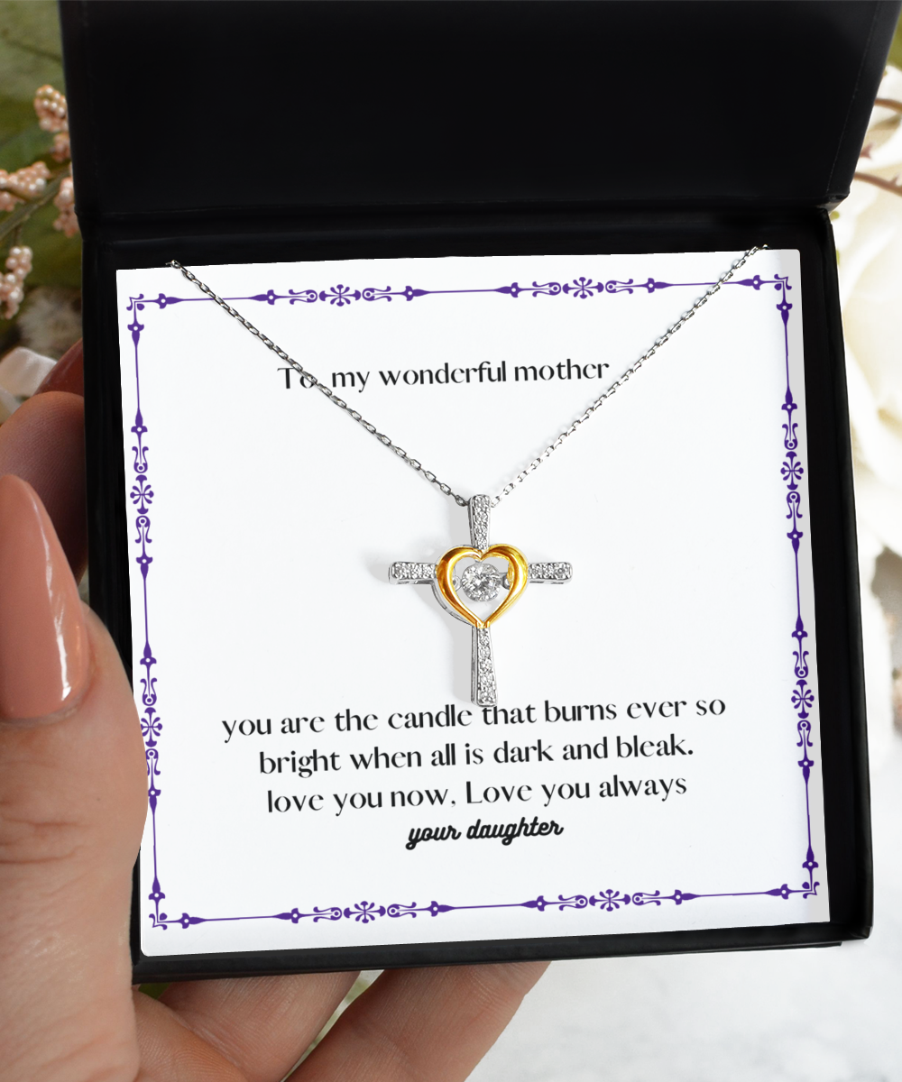 Mother´s day present of love dancing cross necklace from daughter to mother