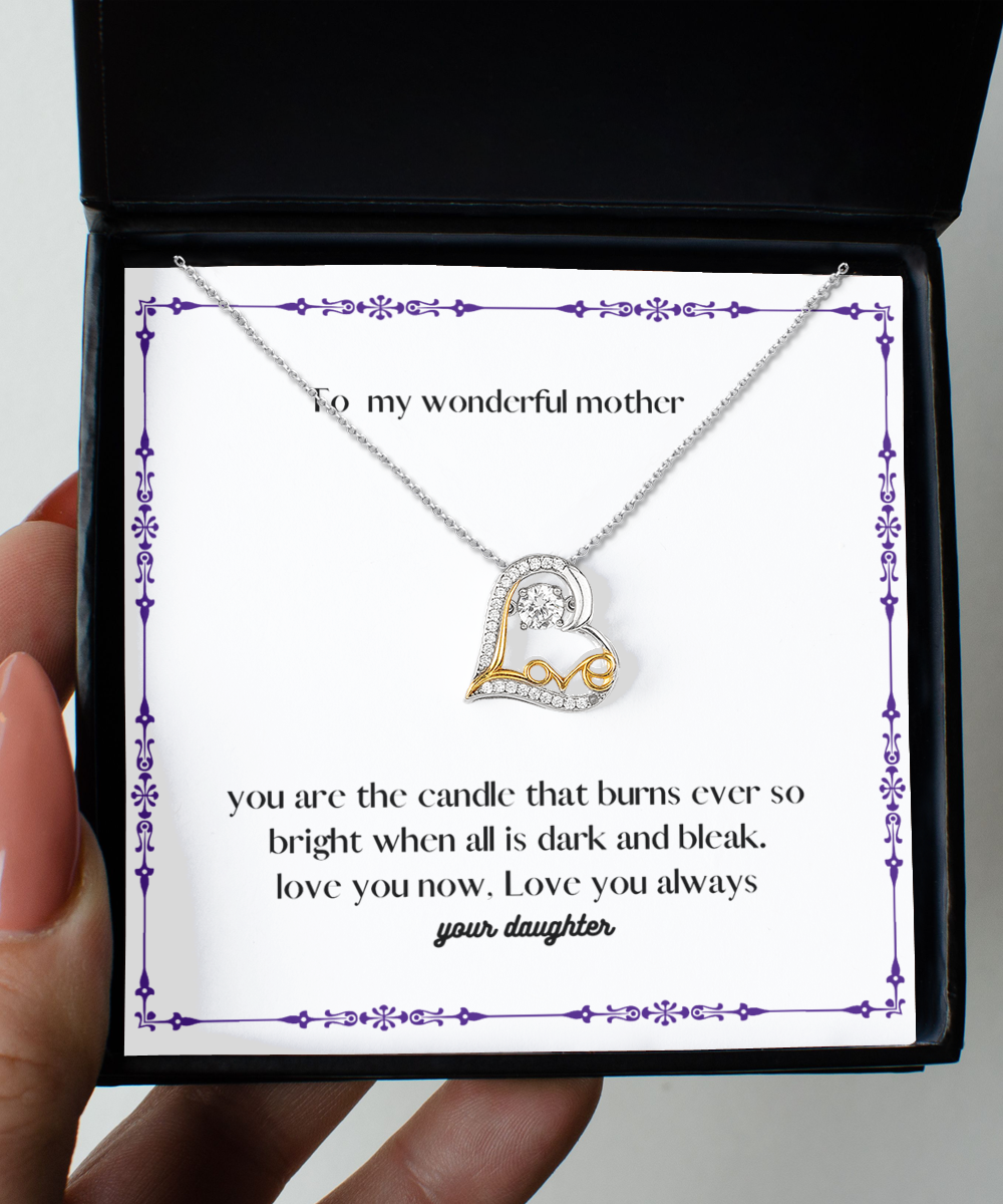 Mother´s day present of love dancing cross necklace from daughter to mother