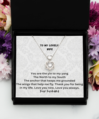 Love knot from husband to wife message card necklace